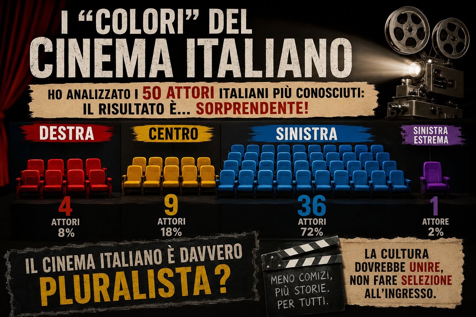 Il cinema italiano e la bolla del pensiero unico: perché l'arte non può avere una sola tessera politica.