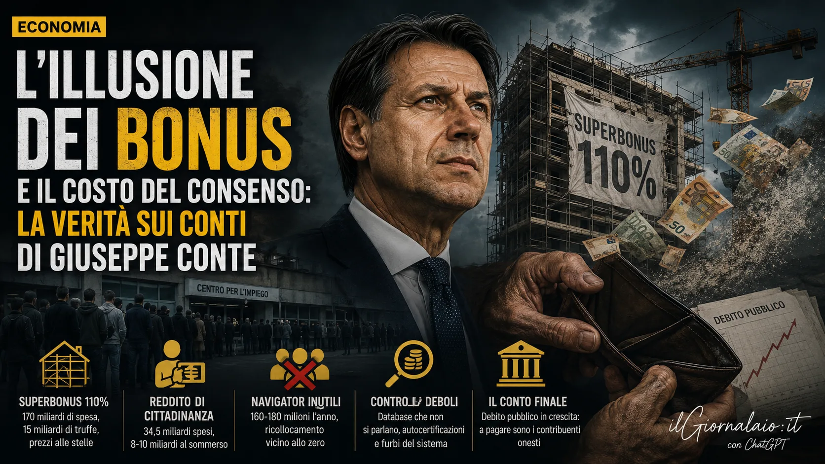 L'illusione dei bonus e il costo del consenso: la verità sui conti di Giuseppe Conte
